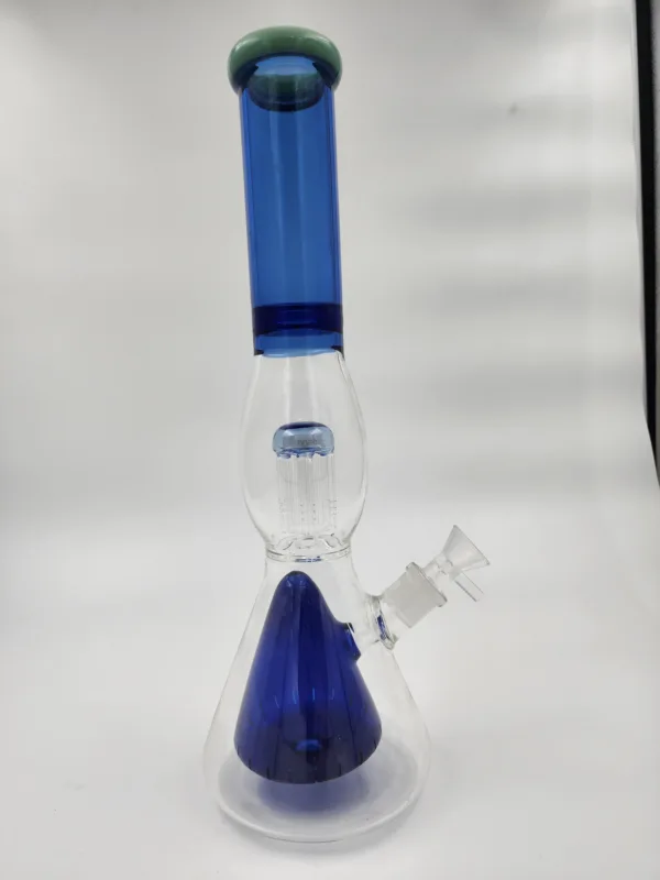 glass bong 35cm glass perc ice notches clear blue 1